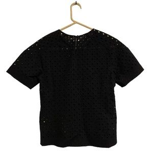 Rebecca Taylor Black Short Sleeve Eyelet Cropped Blouse Top Size 6 NWT